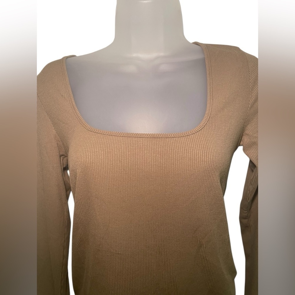 Thakoon Ribbed Brown Square Neck Long Sleeve Top Medium NWT $195 Retail - Picture 3 of 6